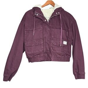 BDG Urban Outfitters Women's S Sherpa Lined Crop Bomber Jacket Hooded Burgundy